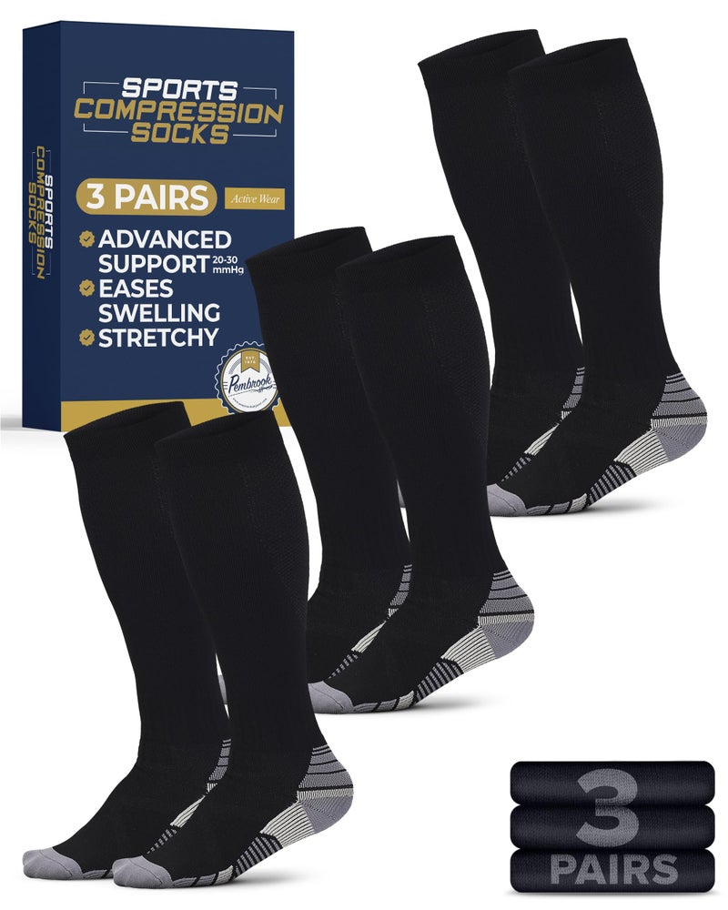 Pembrook Plus Size Compression Socks Wide Calf - 3 Pairs - Black Men's Compression Socks - Image 1
