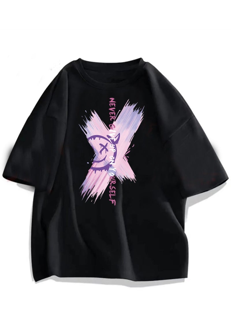 Heavy cotton short-sleeved T-shirt loose couple round neck summer T-shirt - Image 1