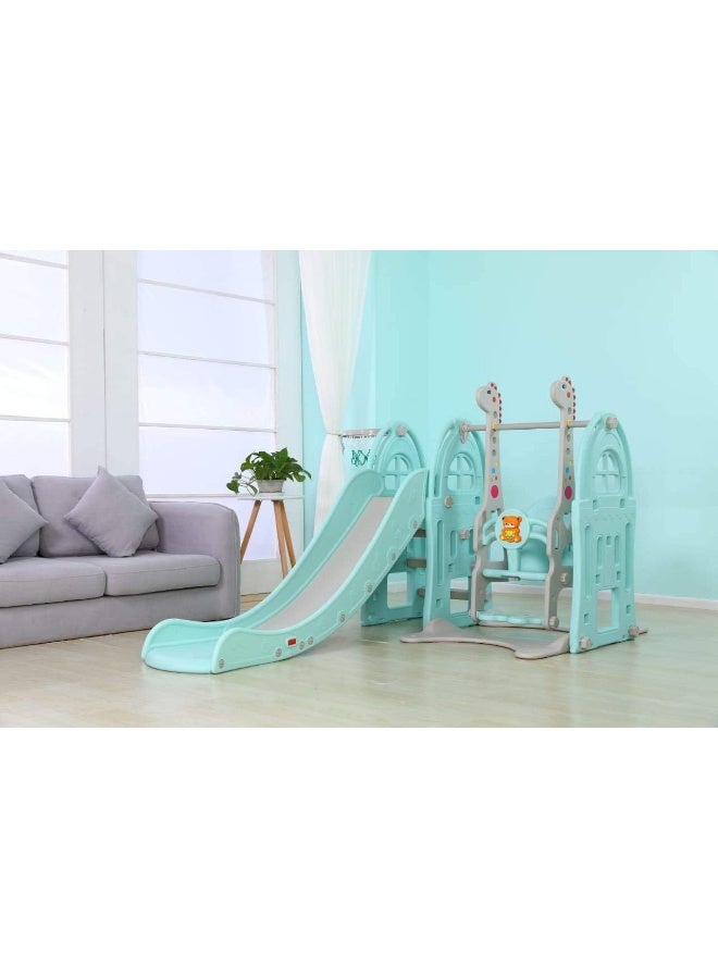 Rainbow Toys RBW TOYS Swing and Slide With Basketball Set Multi Color For Kids Activities Mini Playground (Blue) - Image 1