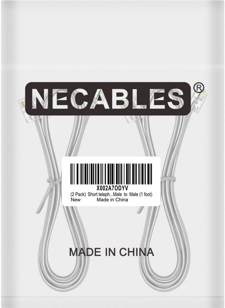 NECABLES 2Pack Phone Cord 1ft Telephone Cord Phone Cable RJ11 6P4C Male to Male for Landline and Fax - 1 Foot - Image 4