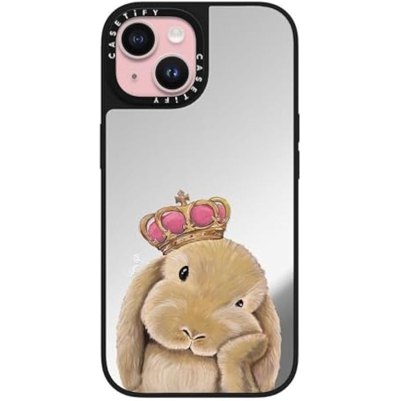 Casetify Mirror iPhone 15 Case 【Reflective / 4.9ft Drop Protection/Compatible with Magsafe】 - Gloomie Bunny by LeonLollipop - Silver on Black - Image 1