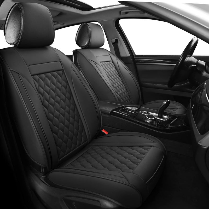 Leather Car Seat Covers Full SetUniversal Fit for Most CarsSUVSedans and Pickup TrucksAutomotive Vehicle Faux Leather Cushion Covers for 5 Passenger CarsFull SetBlack