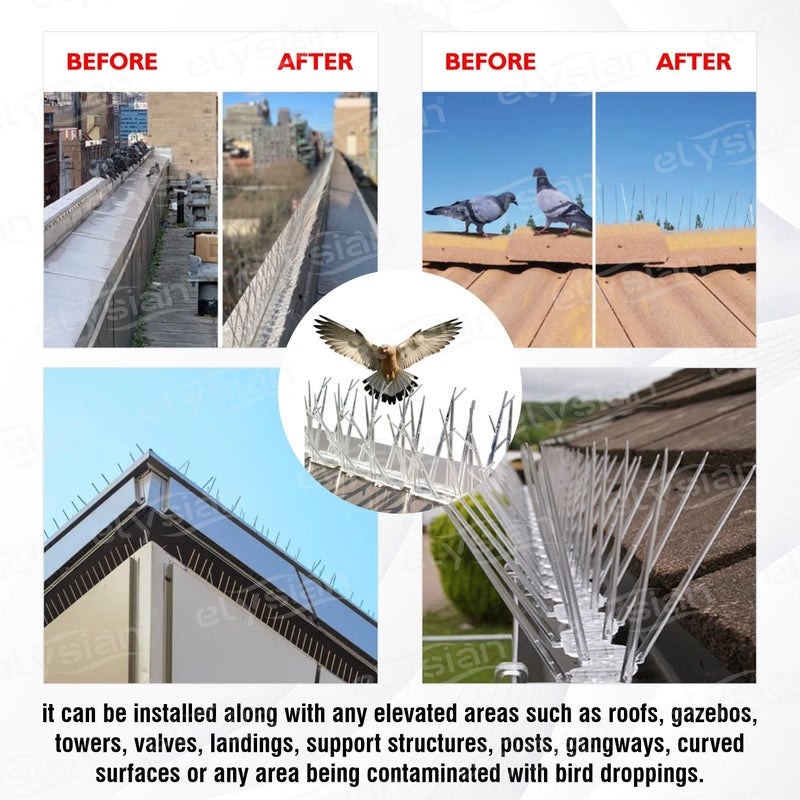 Elysian مسامير طرد الطيور من البولي كربونات، مسامير التحكم في الطيور، مسامير الحمام، مسامير بولي كربونات 30 × 11 × 12 سم (1 قطعة)، فضي - Image 4