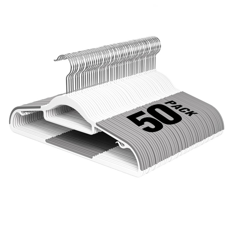 UEAKPIC Plastic Hangers 50 Pack, 16.5 in Heavy Duty Clothes Hangers with 360Â° Swivel Hook, Non-Slip Bar & 0.2" Ultra-Slim Space-Saving Organizers for Coats, Pants, Suits, Shirts, White & Dark Gray - Image 1