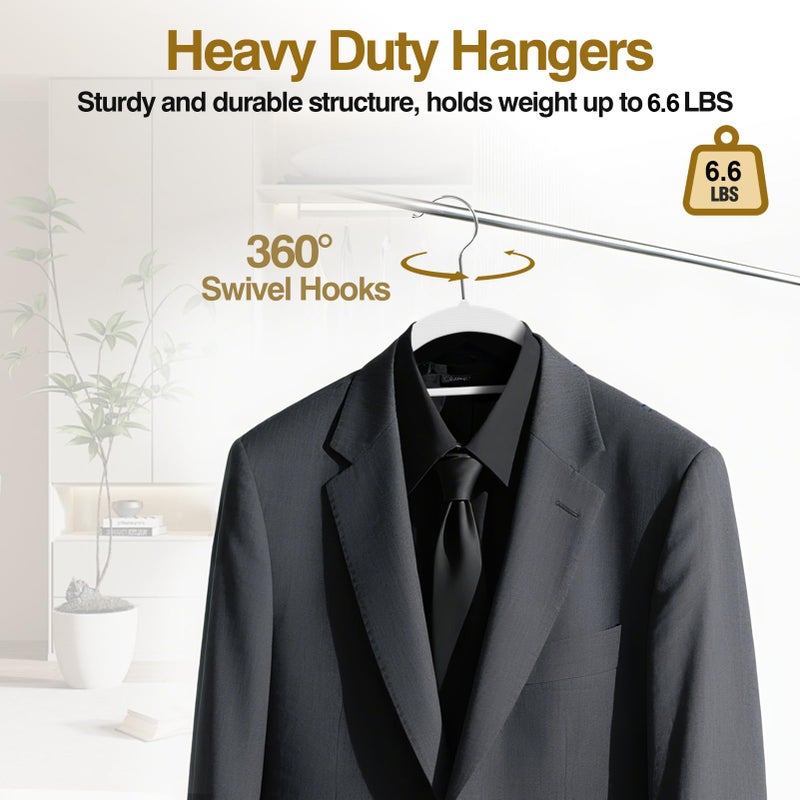 UEAKPIC Plastic Hangers 50 Pack, 16.5 in Heavy Duty Clothes Hangers with 360Â° Swivel Hook, Non-Slip Bar & 0.2" Ultra-Slim Space-Saving Organizers for Coats, Pants, Suits, Shirts, White & Dark Gray - Image 4