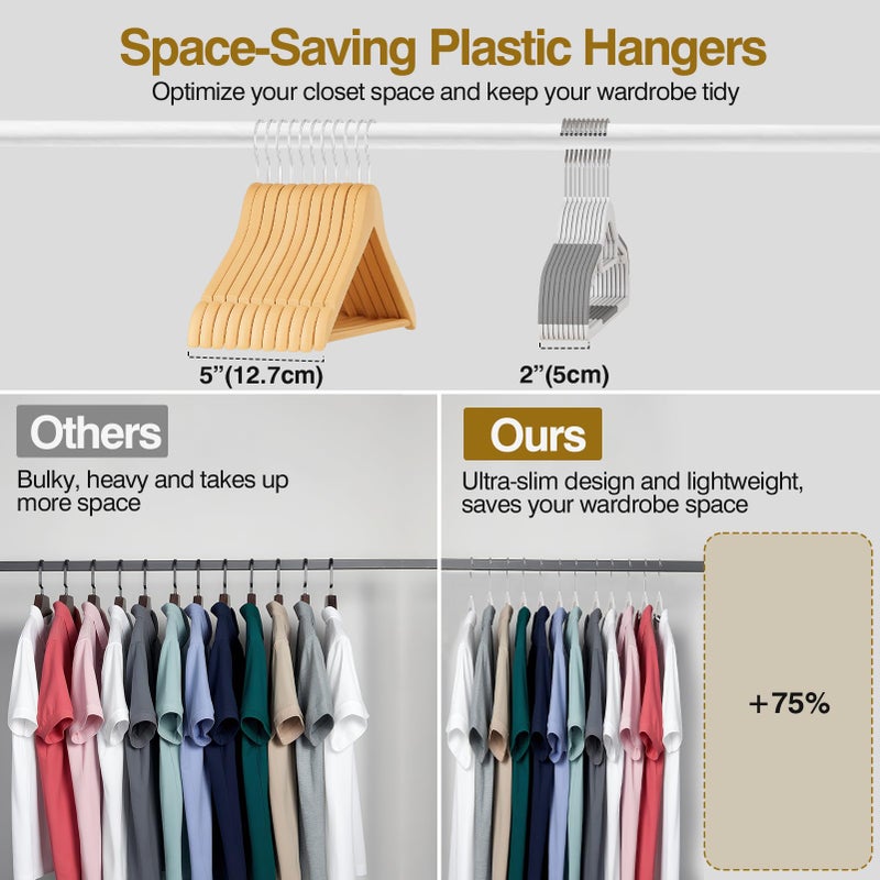 UEAKPIC Plastic Hangers 50 Pack, 16.5 in Heavy Duty Clothes Hangers with 360Â° Swivel Hook, Non-Slip Bar & 0.2" Ultra-Slim Space-Saving Organizers for Coats, Pants, Suits, Shirts, White & Dark Gray - Image 5