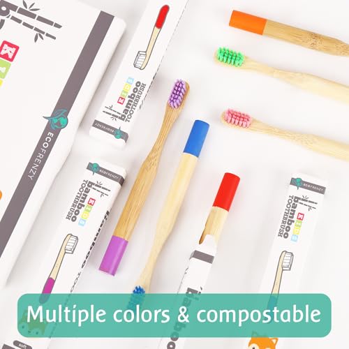 EcoFrenzy - Kids Bamboo Toothbrush - Child Size Soft BPA Free Color Safe Bristles (8 Pack) - Image 2