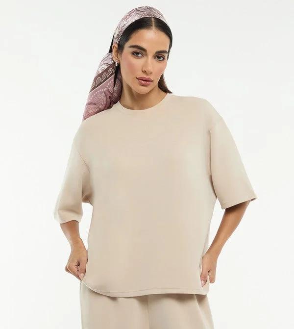 بي سي بي جي BCBG CREW NECK SHORT SLEEVES OVERSIZED MODAL SCUBA T-SHIRT