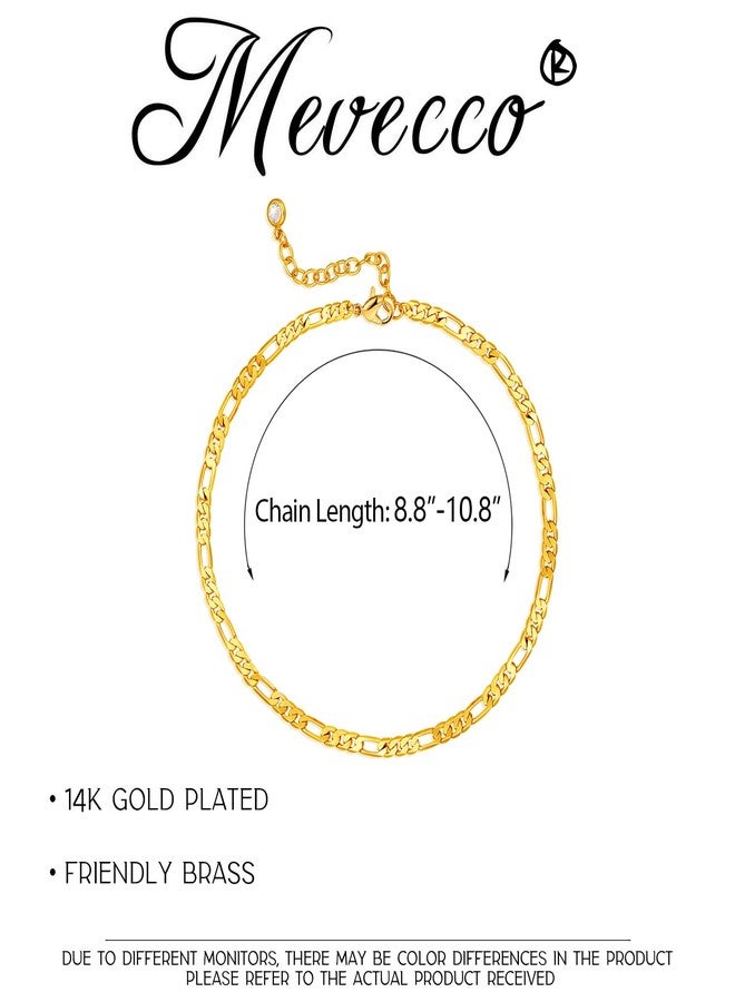 MEVECCO Gold Anklet for Women 14K Gold Plated Figaro Chain Anklet Handmade Cute Dainty Thin Anklets for Women - Image 4