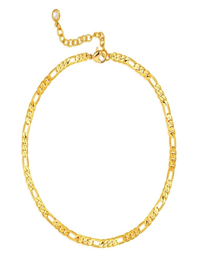 MEVECCO Gold Anklet for Women 14K Gold Plated Figaro Chain Anklet Handmade Cute Dainty Thin Anklets for Women - Image 1