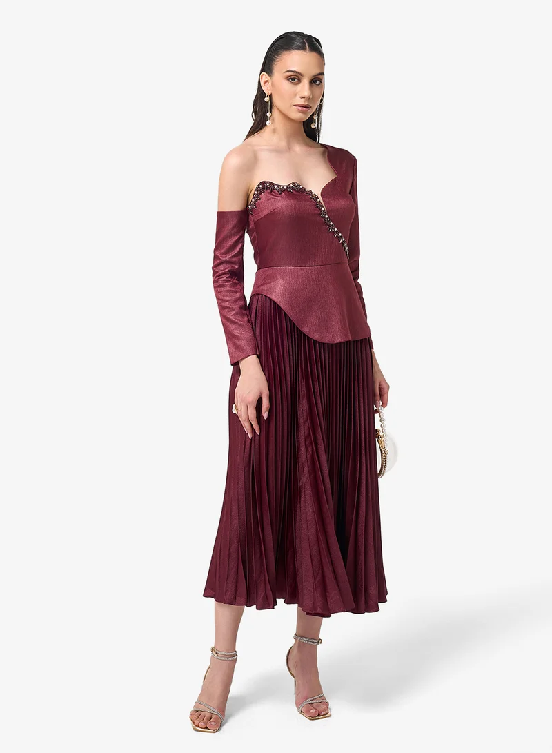 ثريدز باي اجوني فستان ميدي بكتف واحد مطوي