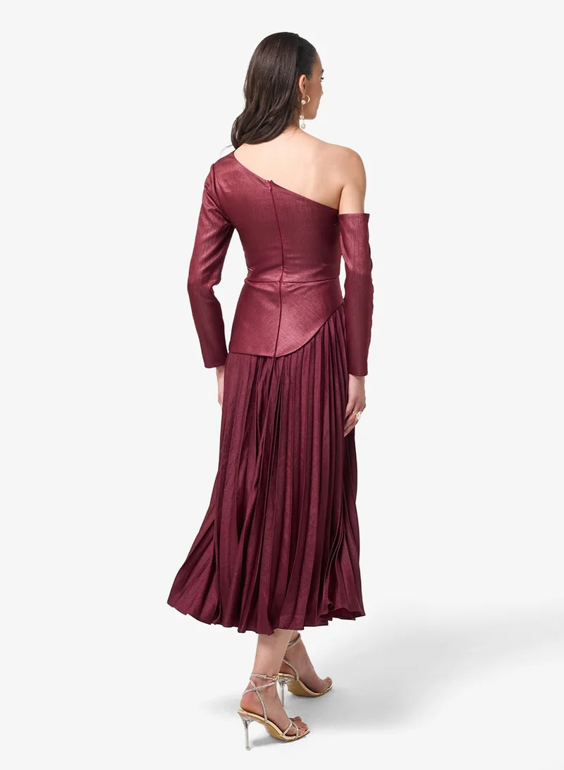 Threadz By Ajooni  One Shoulder Plisse Midi Dress for Women | Best Price UAE