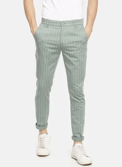 The Indian Garage Co Men Slim Fit Vertical Striped Mid-Rise Chinos