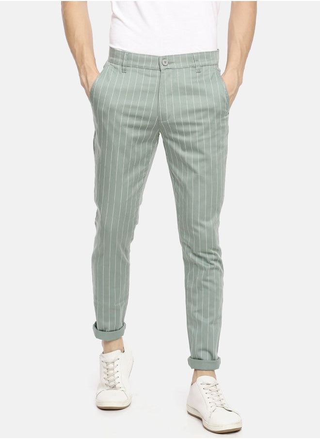 The Indian Garage Co Men Slim Fit Vertical Striped Mid-Rise Chinos  - Image 1