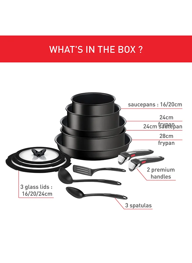 Tefal TEFAL Ingenio Unlimited On | 13-Piece Cookware Set | Stackable | Non-stick Coating | Removable Handle | Induction | Made in France | 2 Years Warranty | L3959343 Black