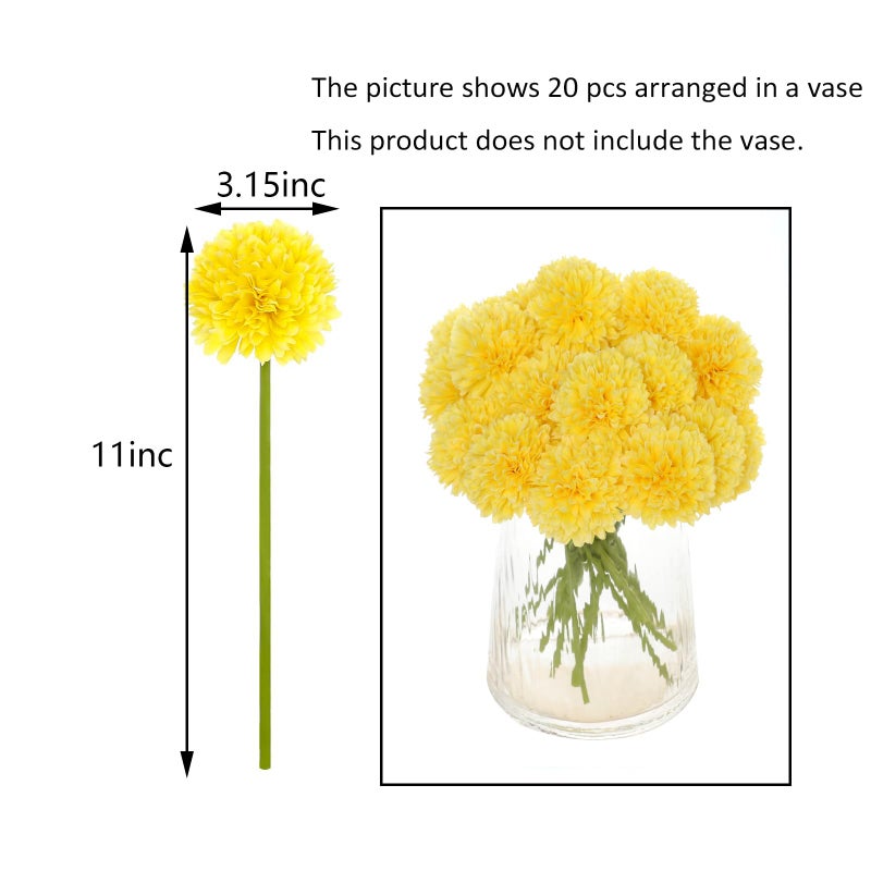 Kimura's Cabin 20pcs Fake Chrysanthemum Artificial Flowers Faux Silk Mums with Stem Balls Flowers for Vase Fillers Easter Home Table Floral Arrangements Wedding Party DIY Decoration(Yellow) - Image 2