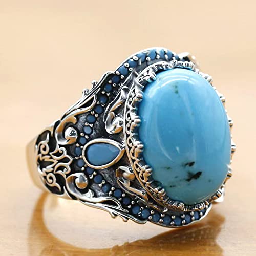 Artever 925 Sterling Silver Ring for Men Turquoise/Agate/Cubic Zircon/Kyanite Gemstone Ring Vintage Turkish Style Handmade Jewelry for Men Turquoise 8 - Image 2