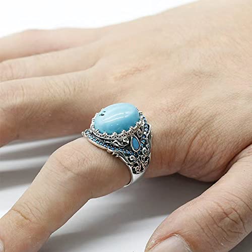 Artever 925 Sterling Silver Ring for Men Turquoise/Agate/Cubic Zircon/Kyanite Gemstone Ring Vintage Turkish Style Handmade Jewelry for Men Turquoise 8 - Image 5