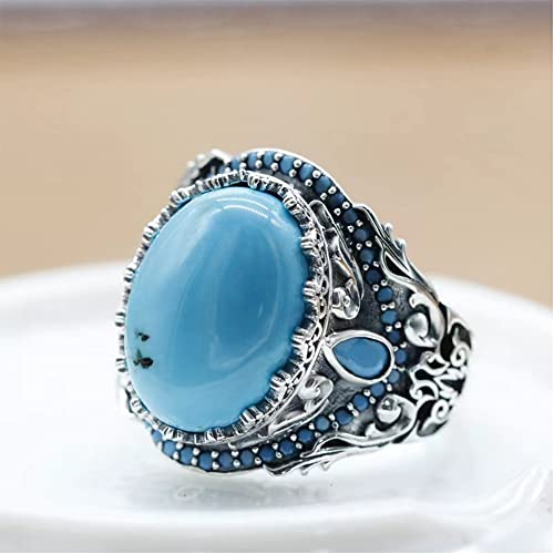 Artever 925 Sterling Silver Ring for Men Turquoise/Agate/Cubic Zircon/Kyanite Gemstone Ring Vintage Turkish Style Handmade Jewelry for Men Turquoise 8 - Image 4