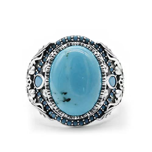 Artever 925 Sterling Silver Ring for Men Turquoise/Agate/Cubic Zircon/Kyanite Gemstone Ring Vintage Turkish Style Handmade Jewelry for Men Turquoise 8 - Image 1