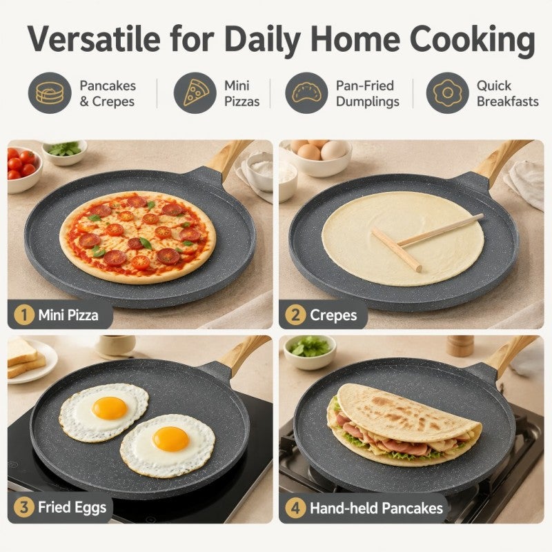 Non Stick Pancake Pan: 26cm Grey Lightweight Cooking Pan - Effortless Food Release Coating Even Heat Skillet for Everyday Home Cooking - Image 5