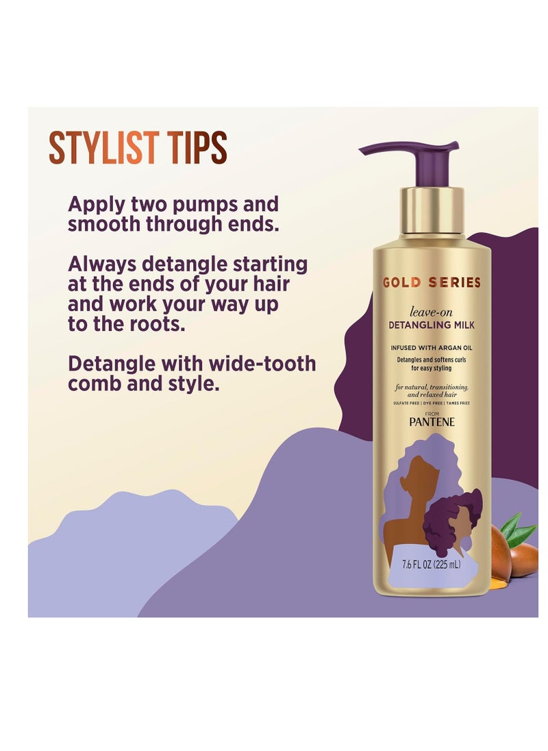 Pantene - Pantene Gold Series Detangling Milk Hair Treatment for Curly Hair, Natural and Textured Hair, 7.6 Fl Oz Leave-On Hair Detangler Infused with Rich Argan Oil, Dye and Sulfate Free Formula - Image 1