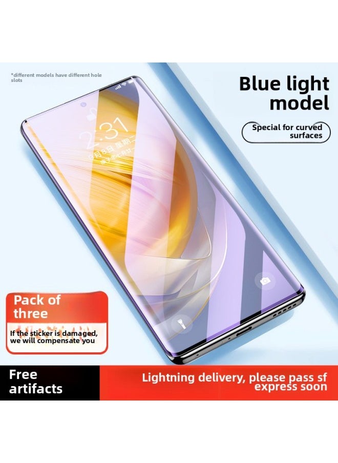 Generic For Opporeno9 Tempered Film Roen9pro Mobile Phone Film Pro Full Screen Anti-Drop Reon Nine True Song-Colour:[blu-ray Version★Hydrogel Film*full Glue Eye Protection】3 Pieces Pack*free Artifact+lens Film+rear Film-Size:OPPO Reno9 Pro  - Image 1