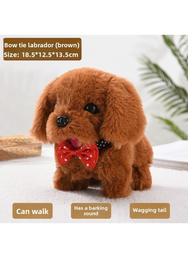 A Generation Of Plush Electric Puppies Can Walk, Bark, Wag Their Tails And Nod, Electric Puppies Stall Toy Dogs-Color:Bow Tie Labrador [brown] Accessories-Specification:Rechargeable Battery Model  - Image 1