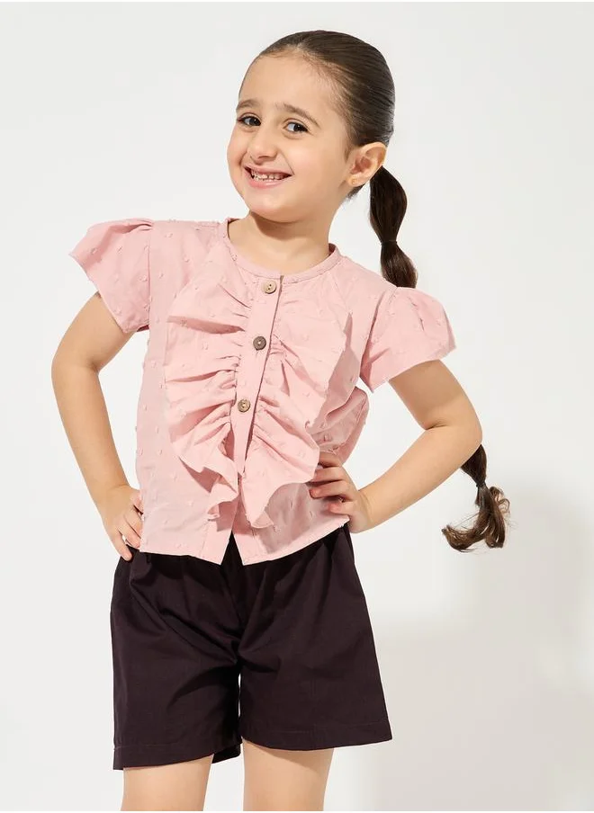 Styli Dobby Ruffled Top & Shorts Set