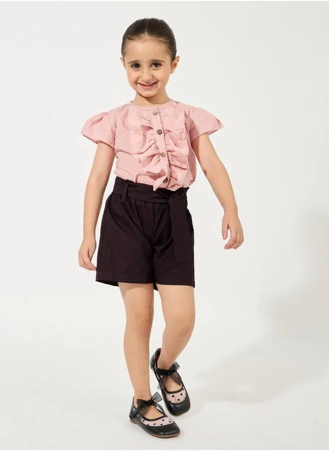 Styli Dobby Ruffled Top & Shorts Set