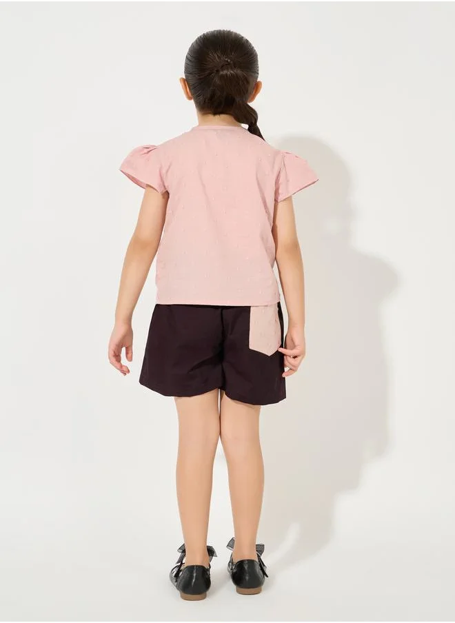 Styli Dobby Ruffled Top & Shorts Set