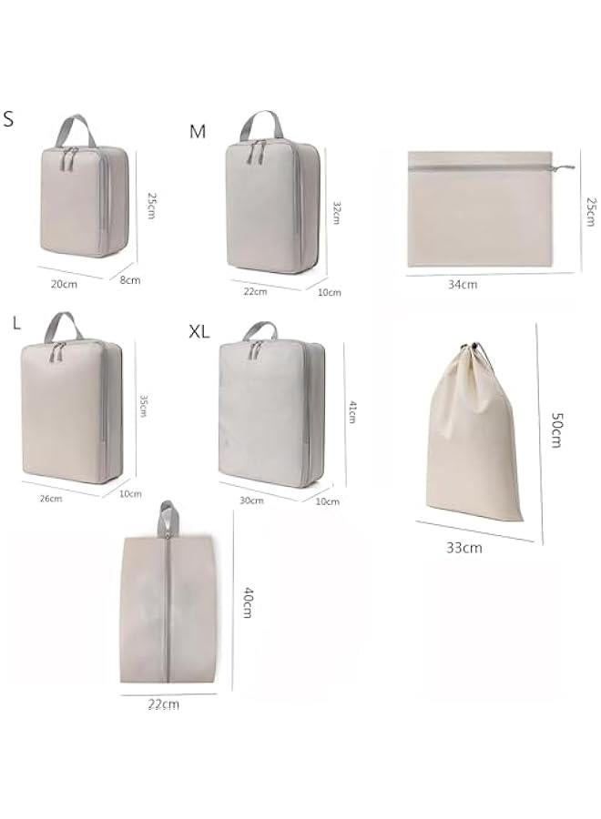 ميكسد مكعبات التعبئة للسفر - 7 مجموعات من حقائب تنظيم الأمتعة للعائلة، مكعبات تعبئة شبكية مسامية لحقائب السفر، مجموعة حقائب متينة لأساسيات السفر، حقائب حمل (بيج) - Image 2