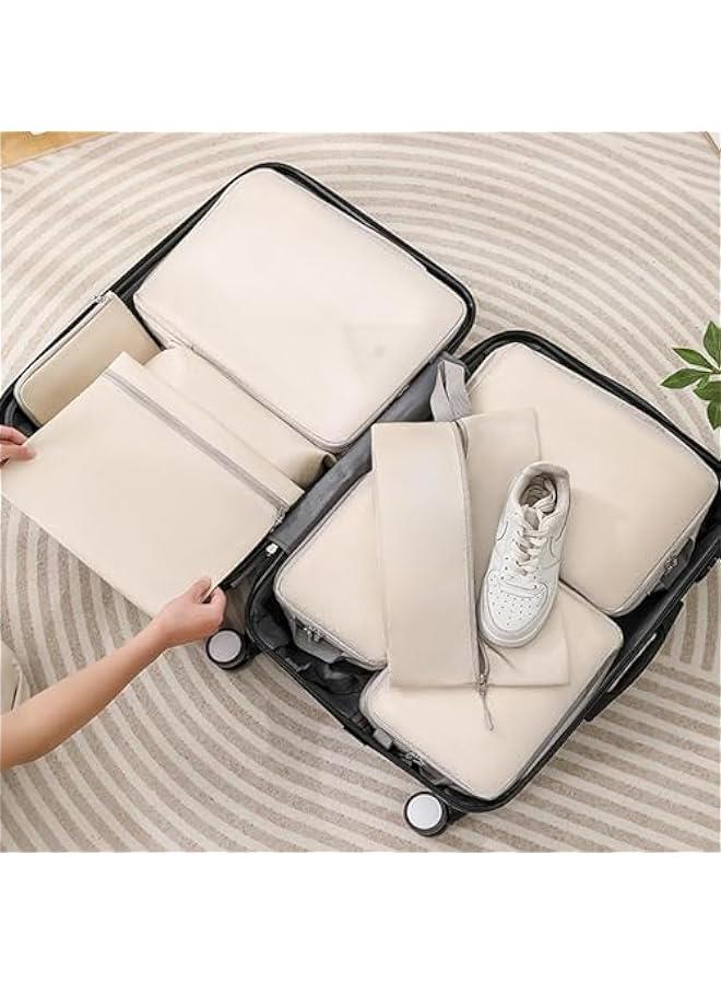 ميكسد مكعبات التعبئة للسفر - 7 مجموعات من حقائب تنظيم الأمتعة للعائلة، مكعبات تعبئة شبكية مسامية لحقائب السفر، مجموعة حقائب متينة لأساسيات السفر، حقائب حمل (بيج) - Image 3