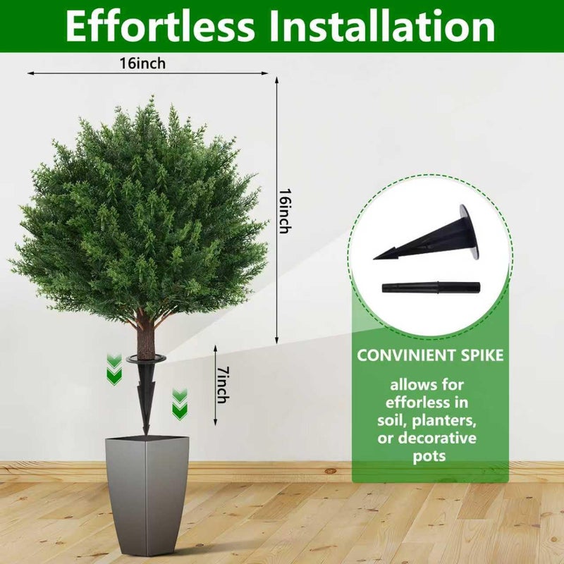 Yangrass Artificial Set of 2 Cedar Topiary Ball Trees 23" for Outdoors with Ground Spike, UV Resistant Faux Cypress Plants, Evergreen Shrubs Bushes for Front Porch Garden Backyard Decor - Image 5