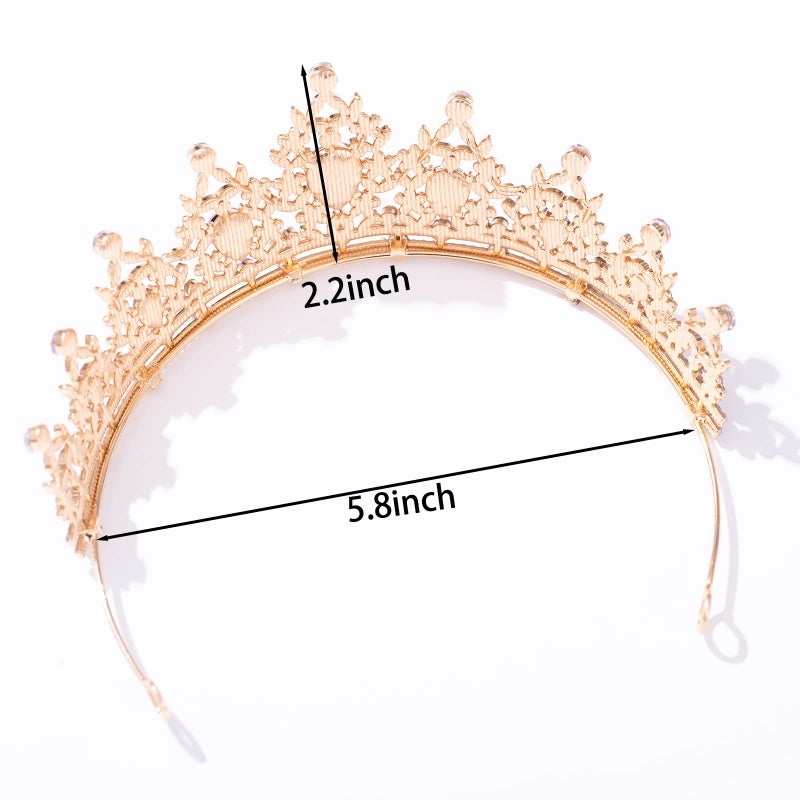 FORSEVEN Crystal Tiaras for Women, Wedding Tiaras and Crowns for Women Tiara for Girls Birthday Party Princess Crown Hair Accessories Bride Rhinestone Headbands (Gold+Light Purple) - Image 5