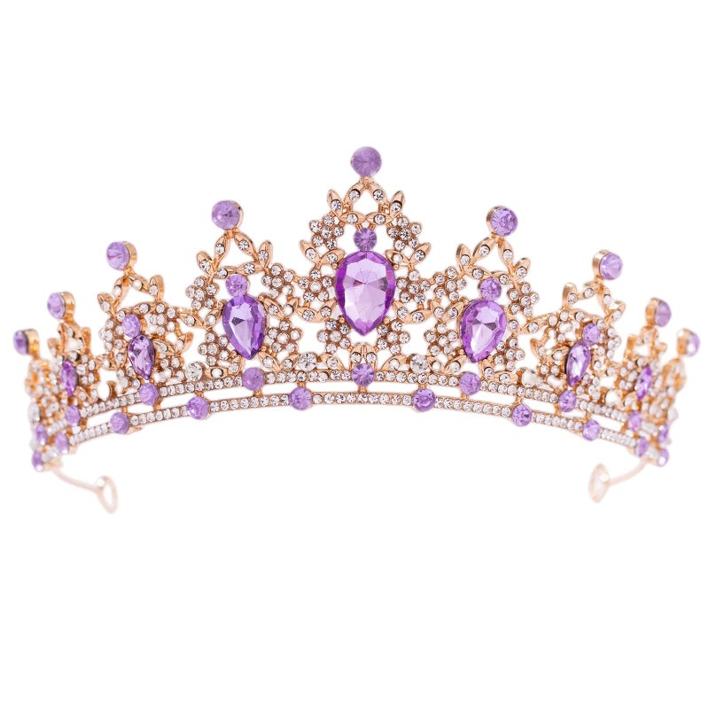 FORSEVEN Crystal Tiaras for Women, Wedding Tiaras and Crowns for Women Tiara for Girls Birthday Party Princess Crown Hair Accessories Bride Rhinestone Headbands (Gold+Light Purple) - Image 1