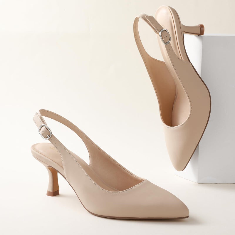 Ankis Slingback Heels for Women Closed Toe Women's Pumps Kitten Heel Wedding Party Casual Dress Shoes Nude Nubuck - Image 3