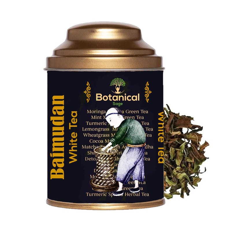 Botanical Sage شاي البوتانيكال ساج - بايمودان/شاي الفاوانيا البيضاء 100غ مع مصفاة شاي مجانية | شاي أبيض | مختار | شاي فاخر - Image 1