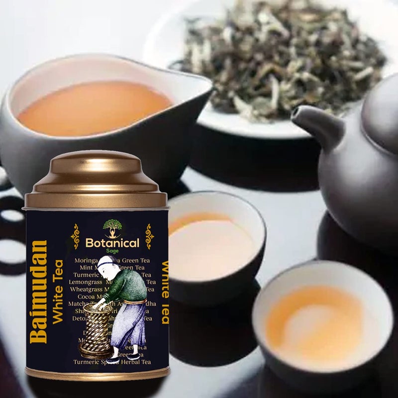 Botanical Sage شاي البوتانيكال ساج - بايمودان/شاي الفاوانيا البيضاء 100غ مع مصفاة شاي مجانية | شاي أبيض | مختار | شاي فاخر - Image 4