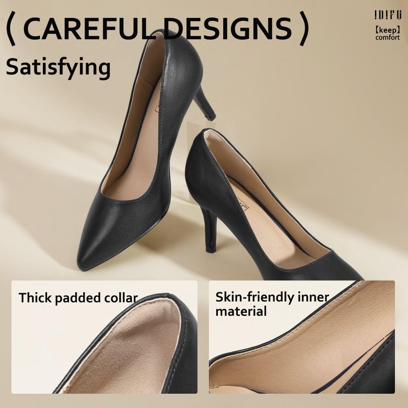 IDIFU Black High Heels Pumps Closed Toe Heels Women's Pumps Stiletto Pointed Toe Dress Shoes Wedding Prom Bridal Work Office Bride Trendy Dressy Comfortable Classic Pumps Shoes(Black Pu,9) - Image 5