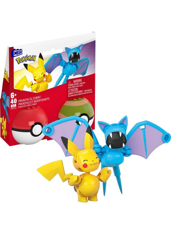 Mega Brands MEGA Pokémon Building Toys Set Pikachu & Zubat with 40 Pieces, 2 Poseable Characters and Poké Ball, 2 Inches Tall, for Kids - Image 1