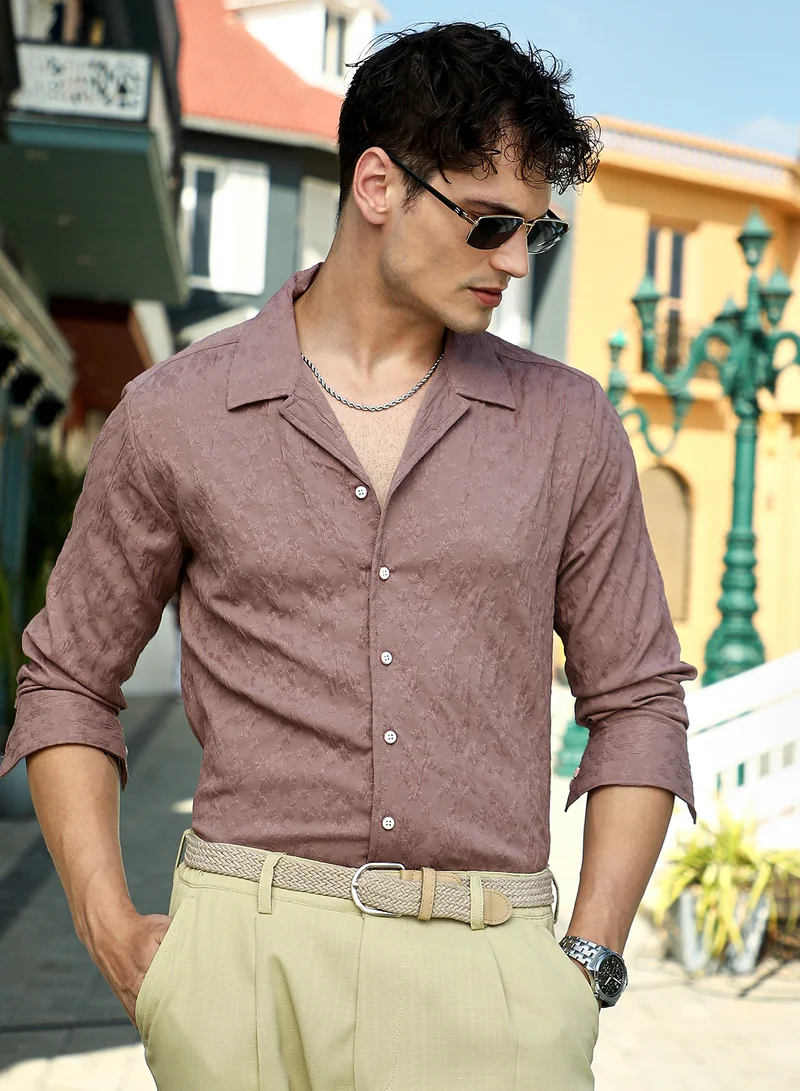 Campus Sutra Men's Ash Brown Bloom-Tactile Shirt