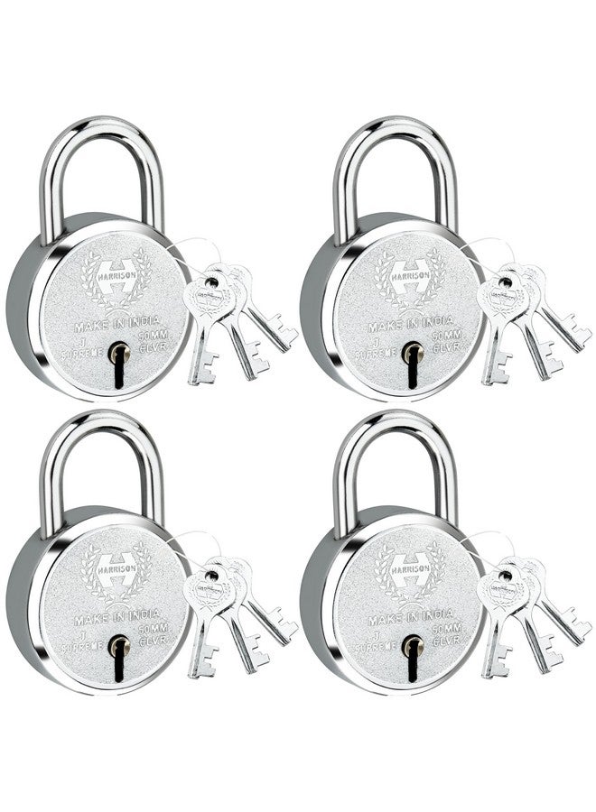 Harrison Padlocks/Round Padlock 50mm 6 Lever with 3 Keys J-SUPREME-0656/ Mild Steel Material/Bright Chrome Polished Finish/Door Lock, Shutter Lock, Godown Lock, gate Lock (Pack of 4, 50MM) - Image 1