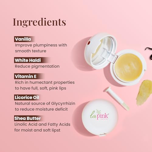 La Pink Vanilla Lip Balm with Shea, Kokum & Coconut Butter 15gm | Hydrates, Soothes & Repairs Chapped Lips for Long Lasting Softness | Enriched with Vitamin E & Almond Oil for Soft & Smooth Lips - Image 3