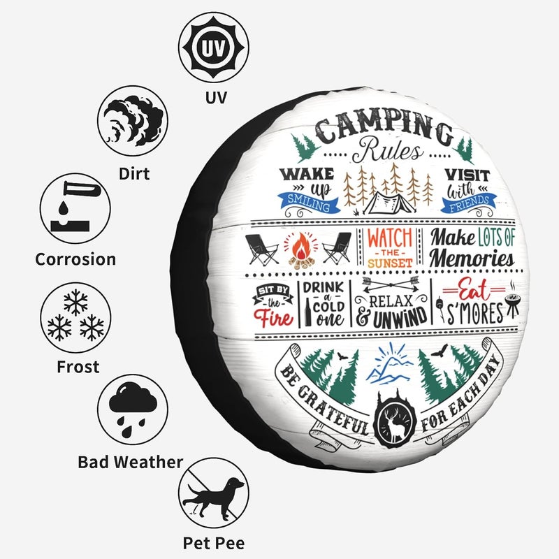 kdkdua Camping Rules Rv Spare Tire Cover for RV Trailer Camper Wheel Protectors Weatherproof Universal for Trailer Rv SUV Truck Travel Trailers (17 inch) - Image 2