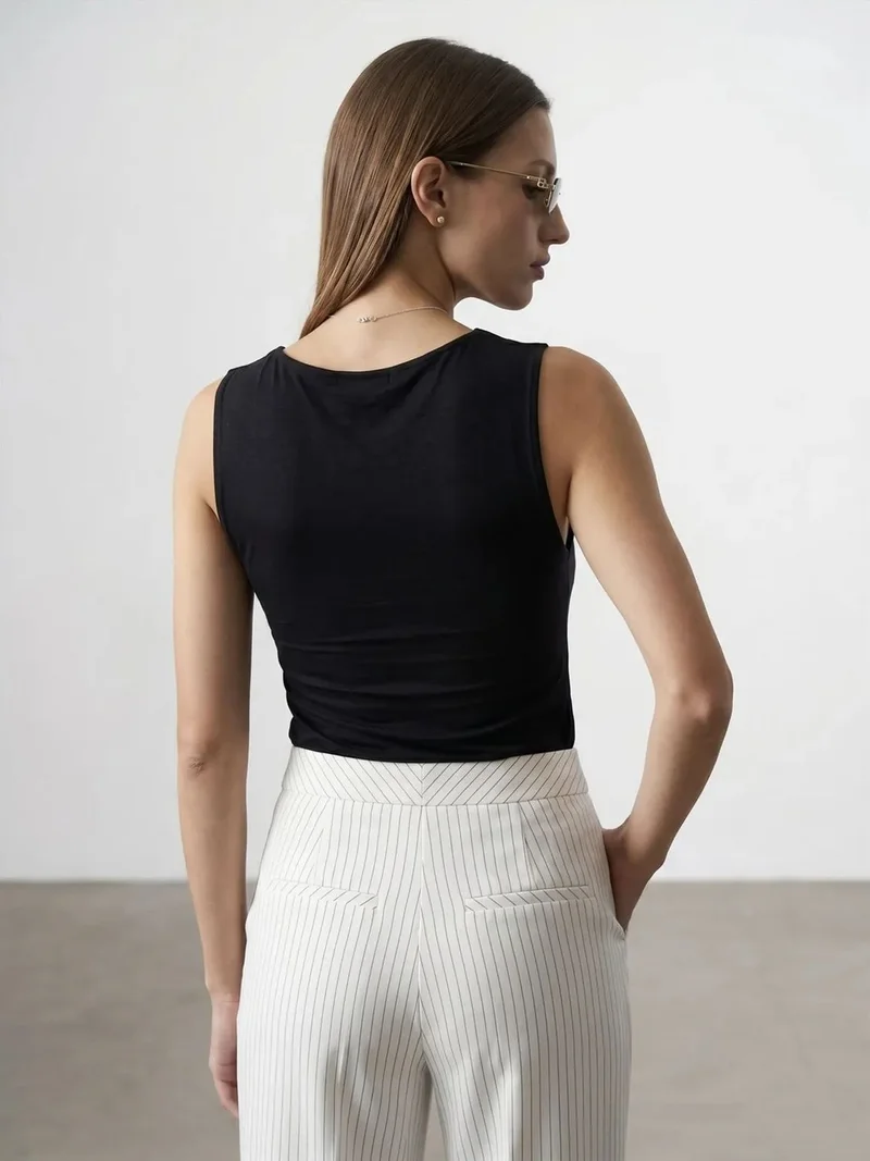 ديلفين Dilvin Sleeveless Cowl Neck Jersey Blouse