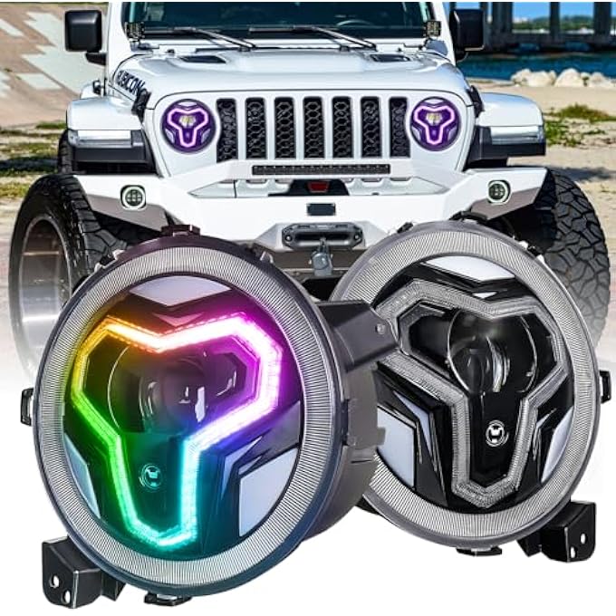 ريحني مصابيح أمامية Jl مقاس 9 بوصات RGB مع هالة بيضاء متعددة الوظائف DRL لسيارة Jeep Wrangler Jl Sahara Rubicon 2018-2023 Gladiator Jt - Image 2