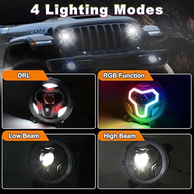 ريحني مصابيح أمامية Jl مقاس 9 بوصات RGB مع هالة بيضاء متعددة الوظائف DRL لسيارة Jeep Wrangler Jl Sahara Rubicon 2018-2023 Gladiator Jt - Image 3
