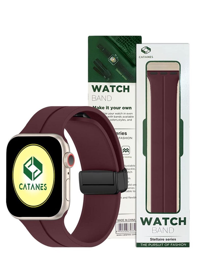 CATANES - Apple Watch Band 38mm 40mm 41mm Magnetic Band D-buckle Silicone Sport Strap Replacement Wrist Band Maron - Image 1