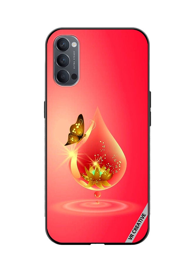 VR CREATIVE Protective Case Cover For Oppo Reno4 Pro 5G Golden Butterfly Red Waterdrop Design Multicolour - Image 1